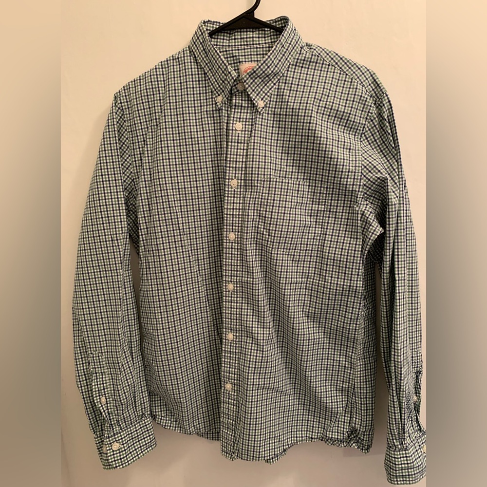 Brooks Brothers Mens Large Red Fleece Button Down Shirt Green Blue Check Cotton